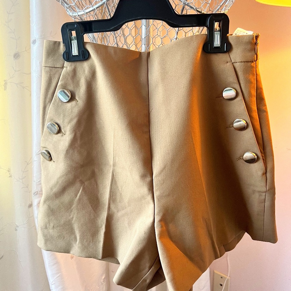 Zara Camel Coloured Buttoned Front Panel Shorts